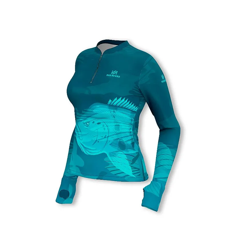 Camiseta Feminina Premium Manga Longa Tucuna Tiffany - Mar Negro