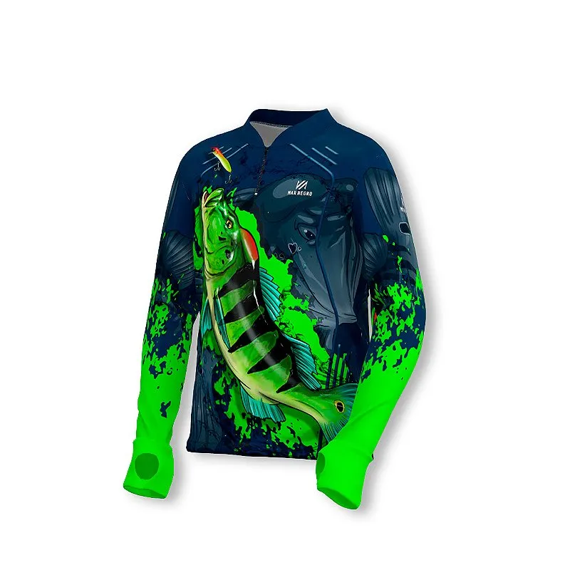 Camiseta Infantil Tucunaré Manga Longa Azul - Mar Negro