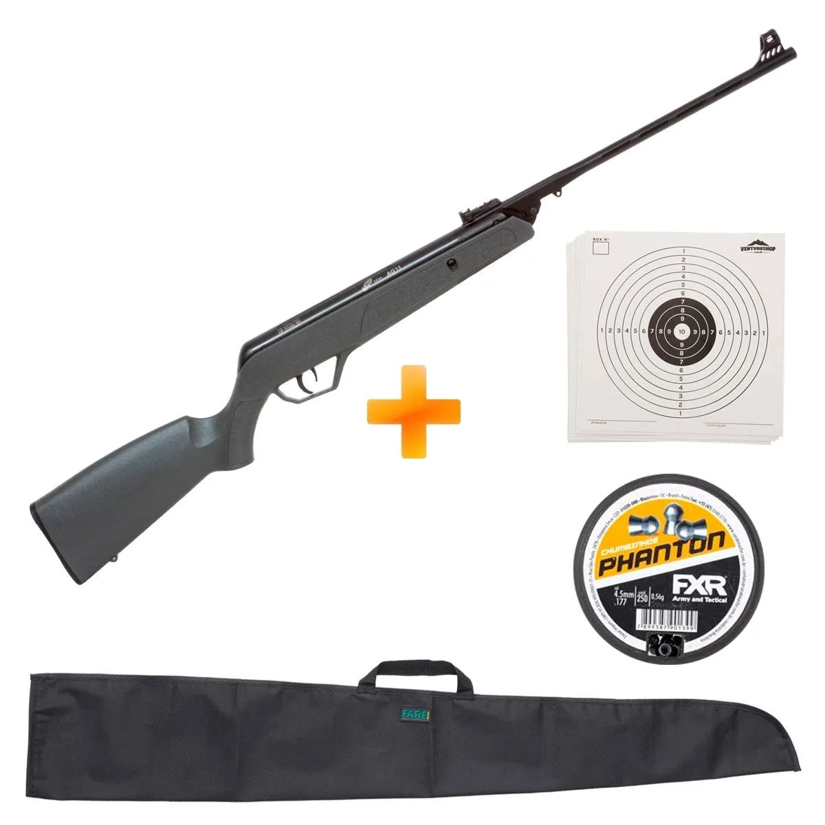 Carabina de Pressão CBC AG11 4.5mm Oxidada Cinza + Capa + Chumbinho + Alvos