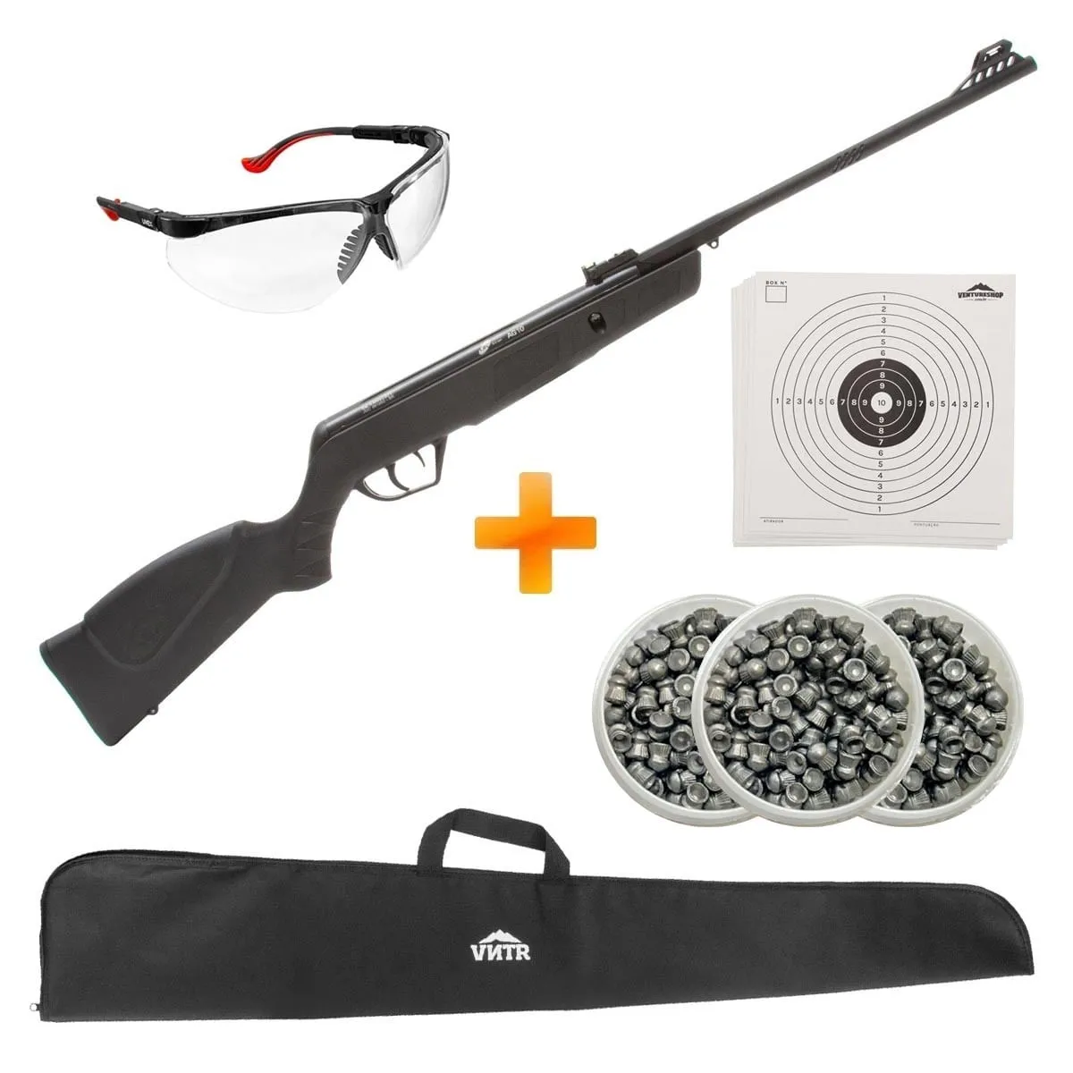 Carabina de Pressão CBC AG10 5.5mm Oxidada Preta + Capa + Chumbinho + Alvo + Óculos