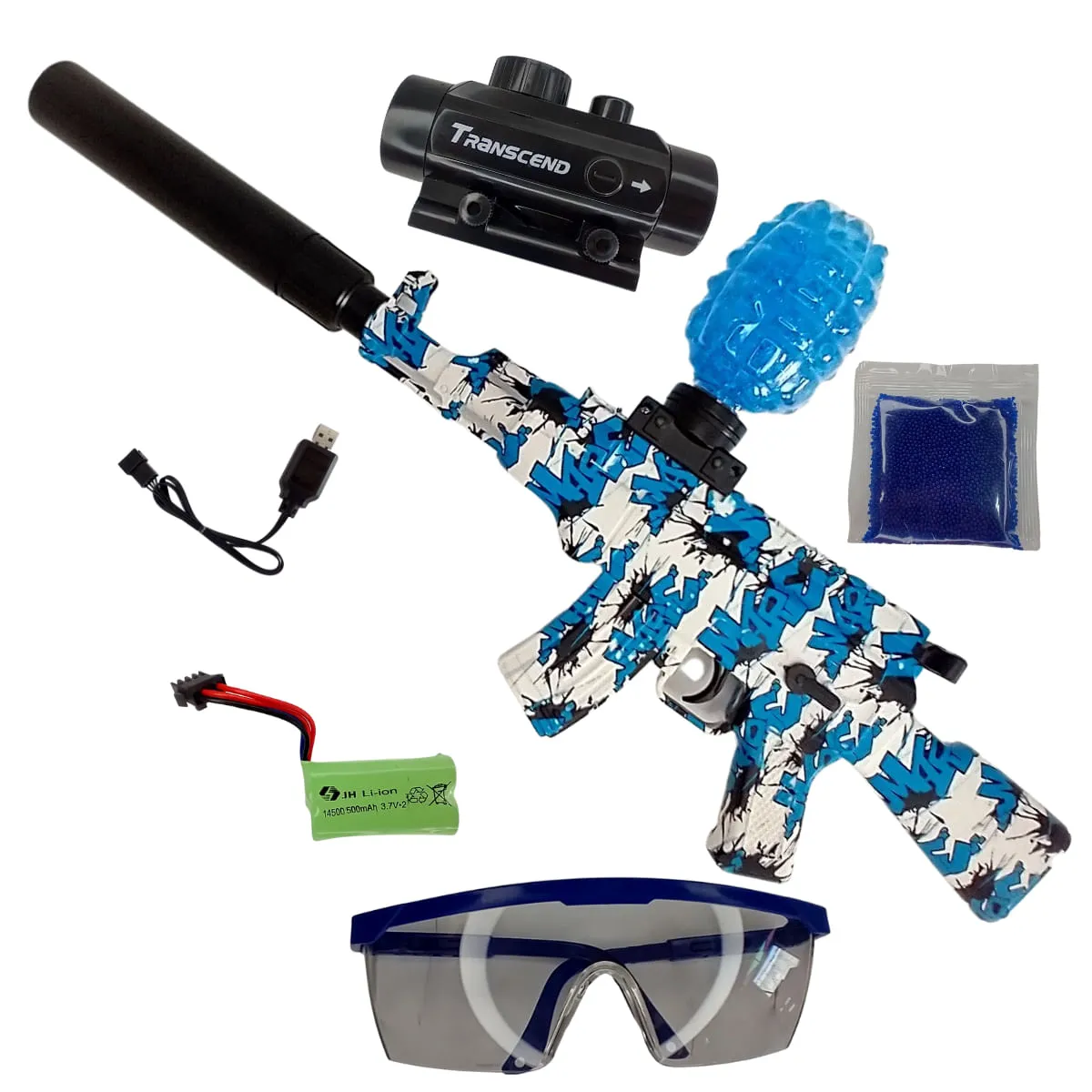 Arminha Gel Lançador Orbeez Azul Ak47 Elétrica + Case