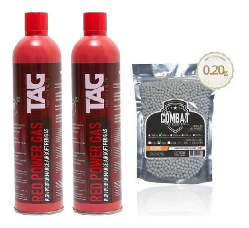 Kit Bbs Combat Airsoft 0.20g 2000un + 2 Gas Red Power Tag