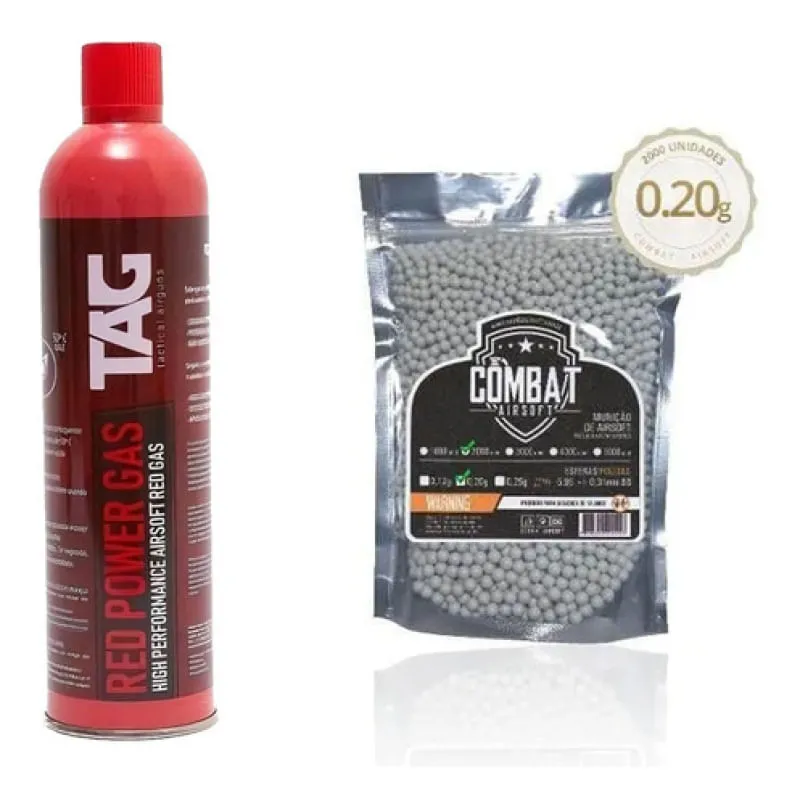 Kit Bbs Combat Airsoft 0.20g 2000un + Gas Red Power Tag