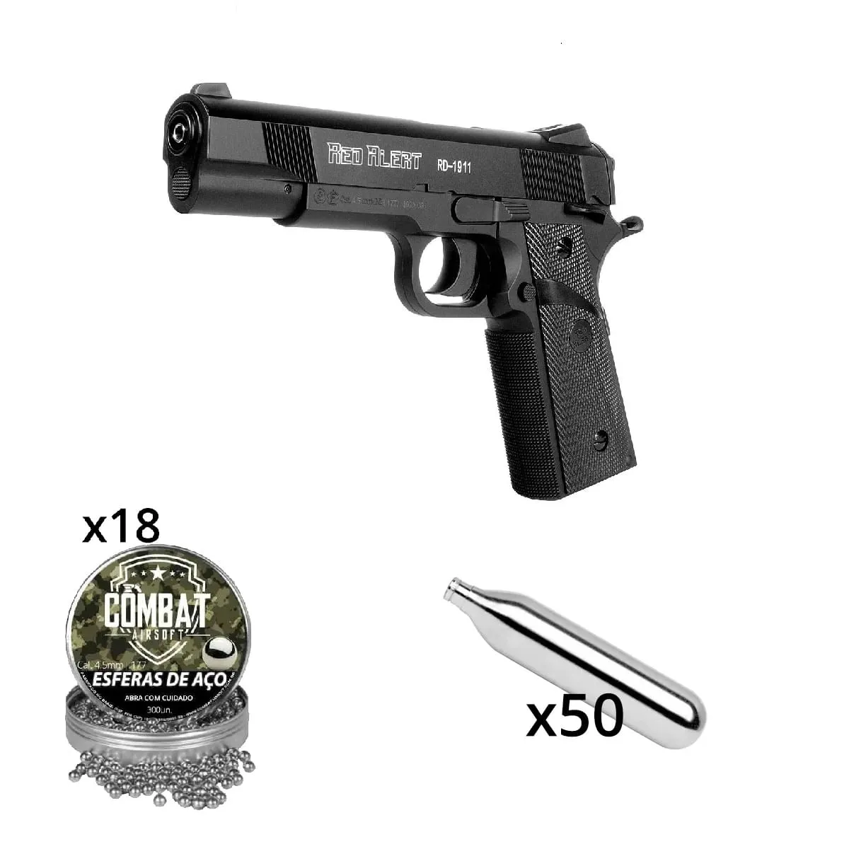 Pistola Gamo RD 1911 Co2 + 50 Cilindros + 18 Latas Esferas De Aço