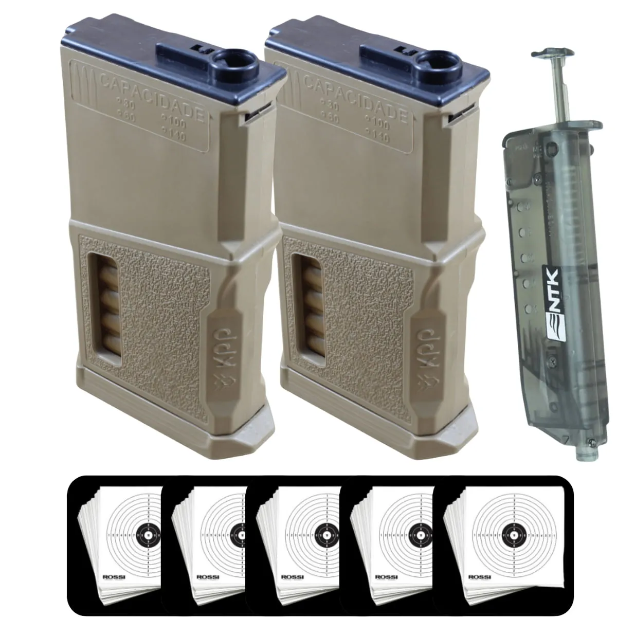 2 MAGAZINE RIFLE M4 AIRSOFT 140 BBS MIDCAP TAN + SPEEDLOAD