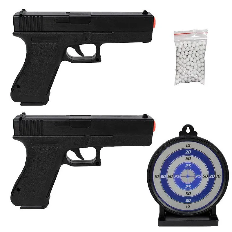 Kit 02 Pistolas Airsoft Spring Glock V-307 Polímero 6mm + Alvo Gel – Vigor