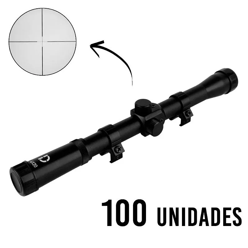 100x Luneta Para Carabina De Pressão 4x20 Trilho 11mm - Dispropil