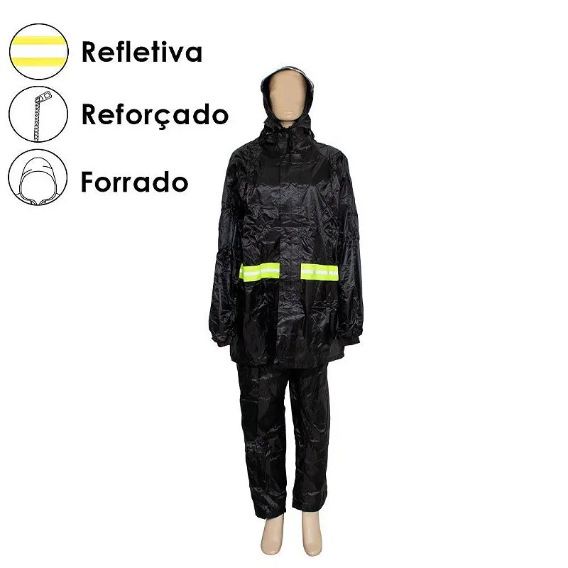 Capa Chuva Com Forro Capuz Motoboy Flex Pvc Faixa Reflexiva - Yins