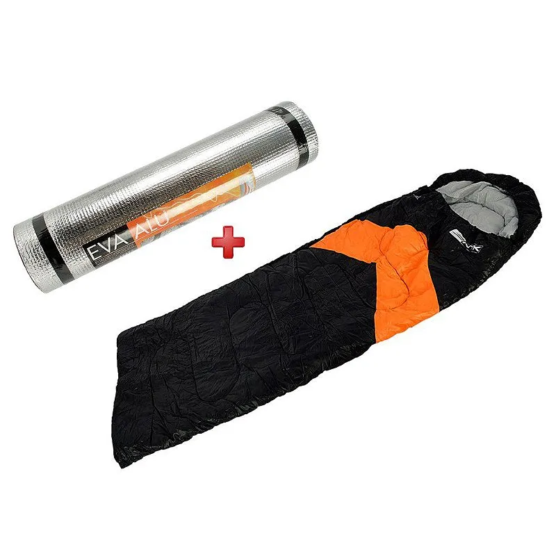 Saco de Dormir Viper Preto e Laranja + Isolante Térmico Alu - Nautika