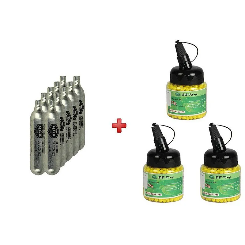 3 BBs Airsoft BB King 0.12g 1000un + 10 Cilindro CO2 QGK 12g
