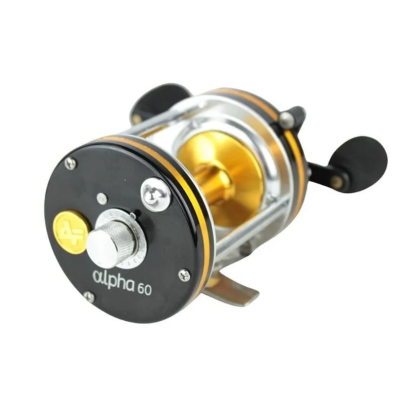 Carretilha Alpha 60 Alumínio 6 + 1BB Rolamentos Preto / Dourado - Albatroz