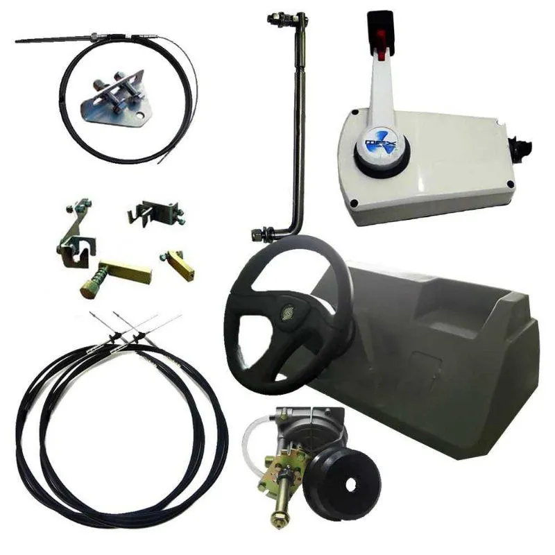 Kit lancha Yamaha 15 HP barco 5/6 m - Painel c/ base + sist. direção completo + comando lateral c/ kit motor e cabos