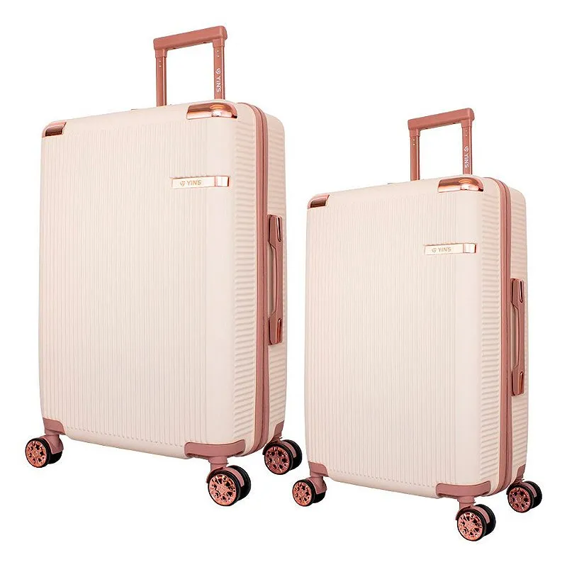Kit Com 2 Malas ABS Cosmopolita Bege Rodas 360° Dupla Cadeado Embutido - Yins