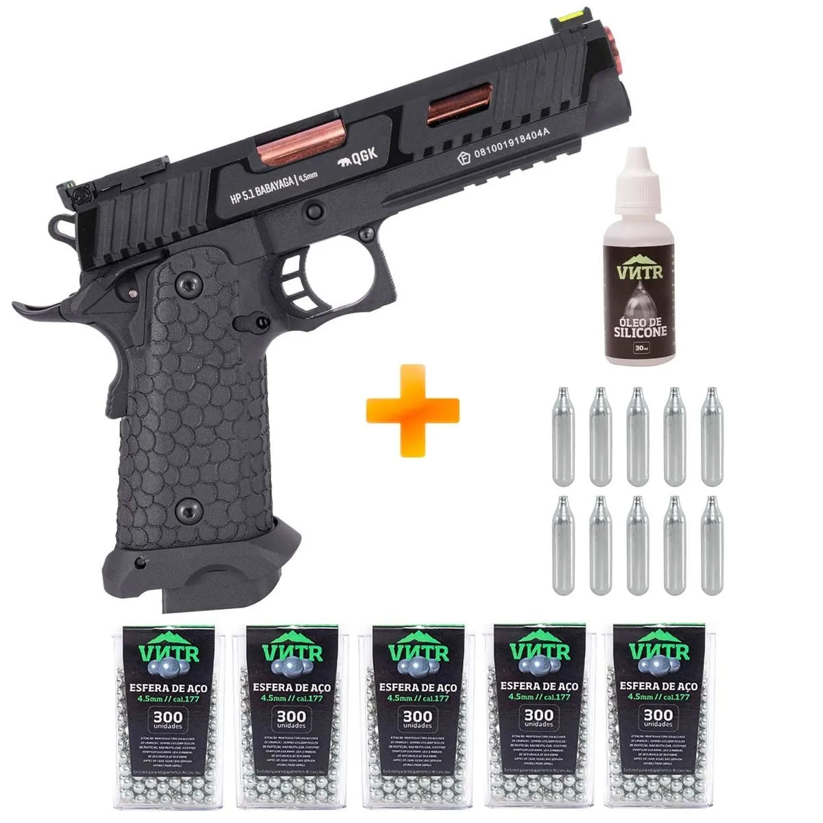 Pistola de Pressão a Gás GBB CO2 HP 5.1 Combat Master BABA YAGA Blowback Full Metal 4.5mm - QGK + CO2 + Esferas de Metal + Óleo de Silicone