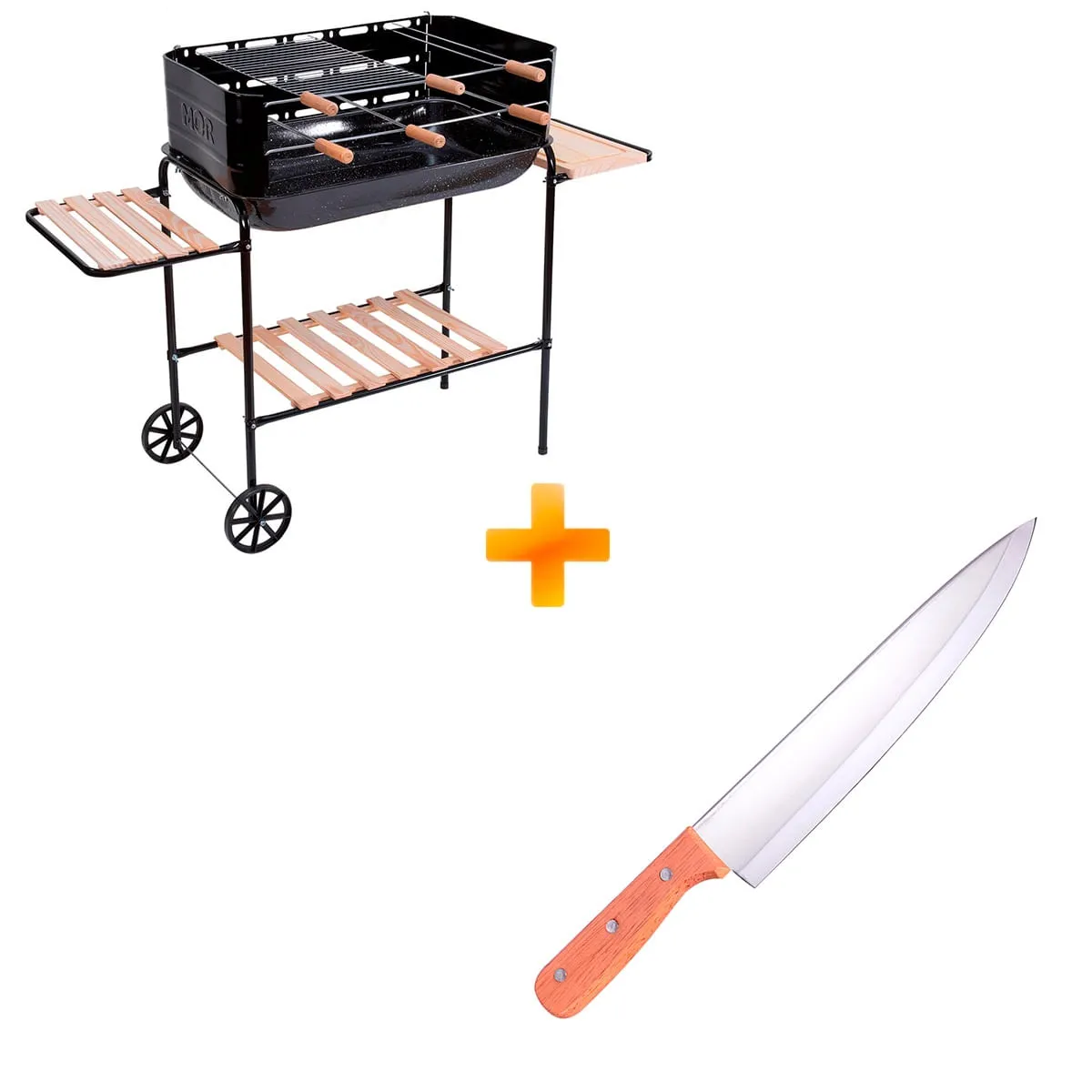 Kit Churrasqueira Rodeio Bacia Esmaltada + Faca Inox - MOR