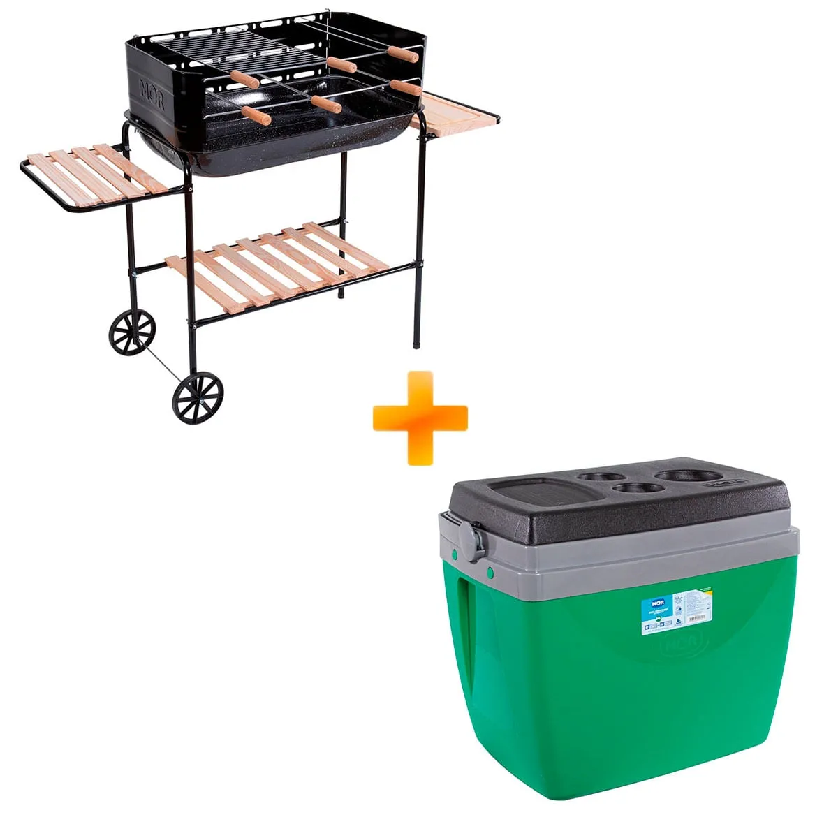 Kit Churrasqueira Rodeio Bacia Esmaltada + Caixa Térmica 34L - MOR