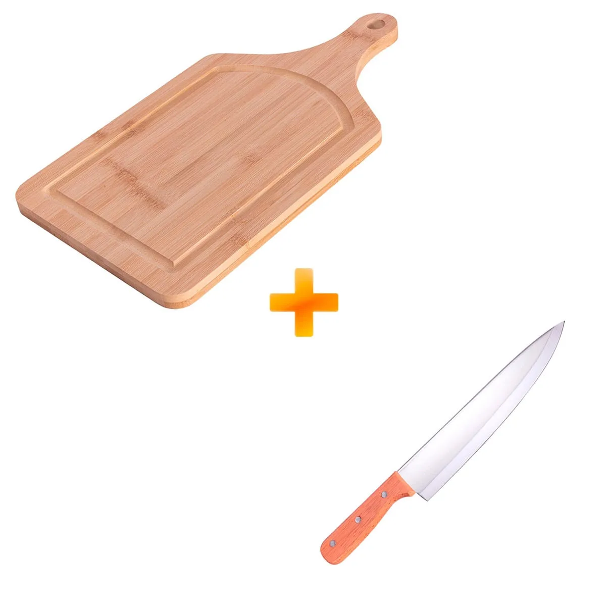 Kit Tábua de Bamboo com Cabo + Faca Inox - MOR