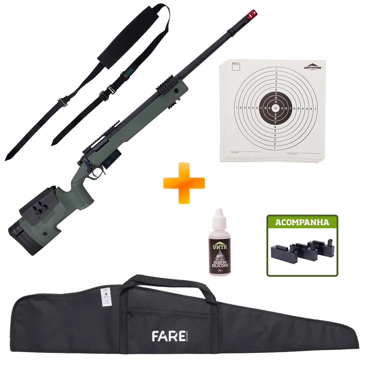 Sniper de Airsoft M40 A5 SA-S03 Verde Oliva Core S-Series - Specna Arms + Capa + Bandoleira + Óleo de Silicone + Alvos