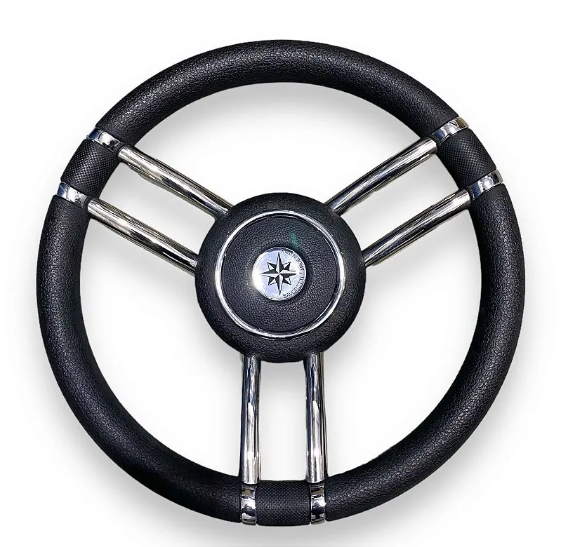 Volante para embarcação esportivo em aço inox T26B-35 Inox e preto