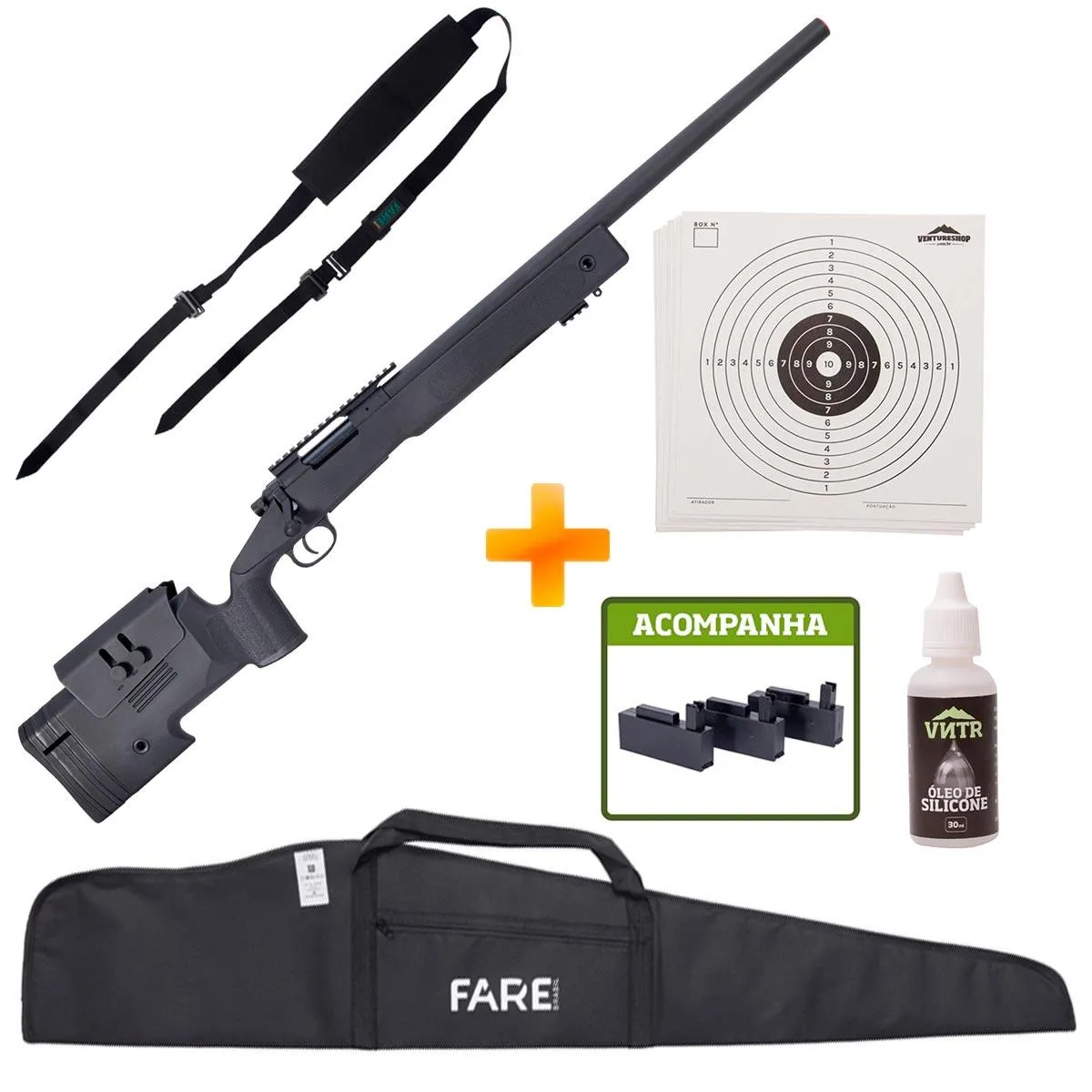 Sniper de Airsoft M40 SA-S02 Core S-Series Black - Specna Arms + Capa + Bandoleira + Óleo de Silicone + Alvos