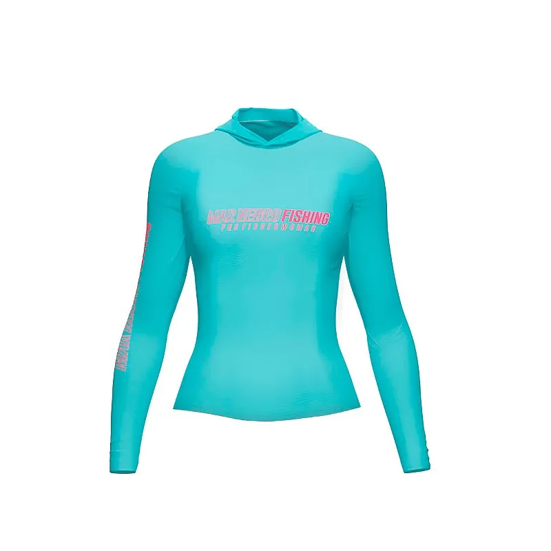 Camiseta De Poliamida FPS 50+ Feminina Com Capuz Azul Bebe - Mar Negro