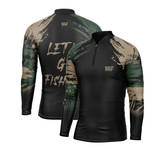 Camiseta Masculina MAR NEGRO Let's Go Fishing Camuf verde G