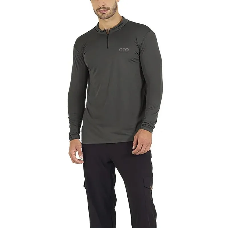 Camiseta De Pesca Manga Longa Zíper Grafite  - Oro Adventure
