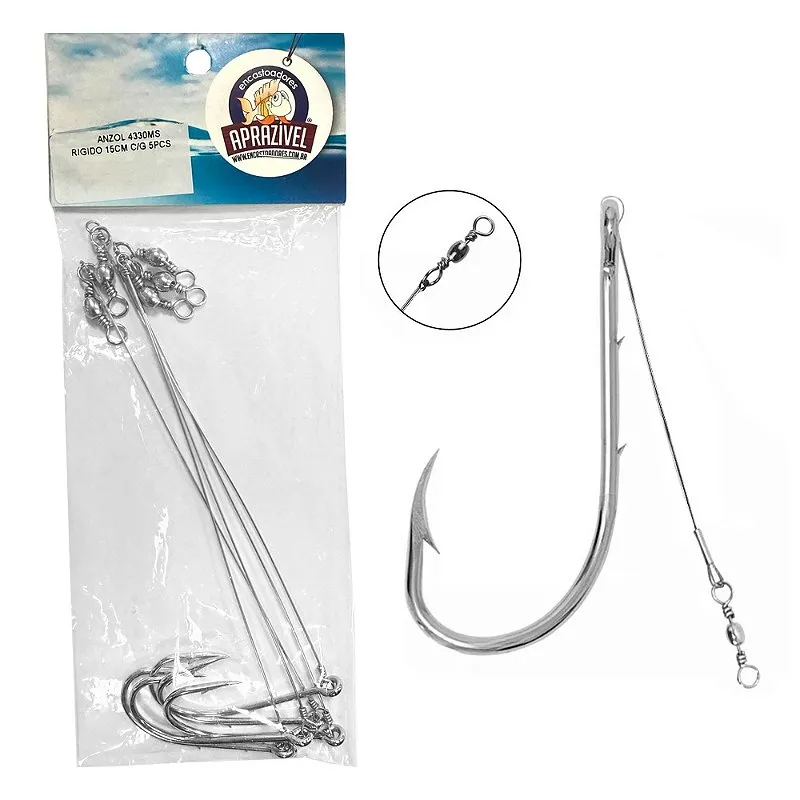 Anzol 4330MS Cabo Rígido com Girador 5un. - Aprazível