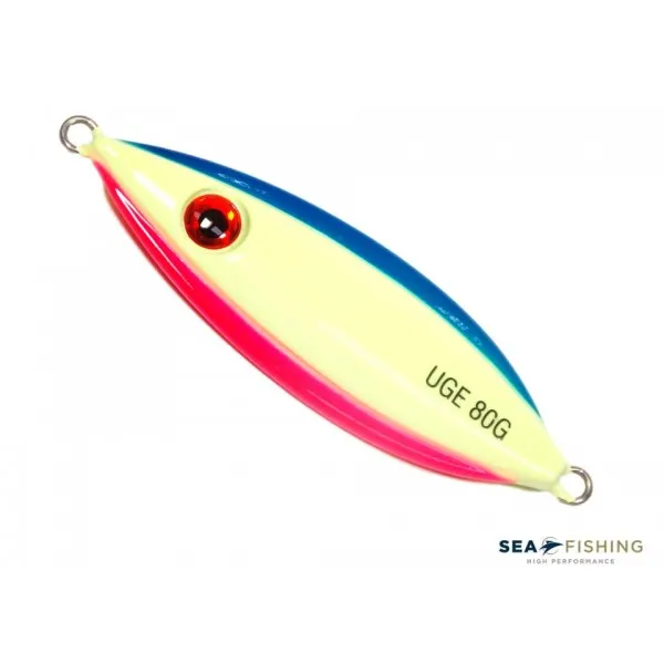 Isca artificial metal Jig Sea Fishing modelo UGE 80g cor Rosa/Azul - Glow