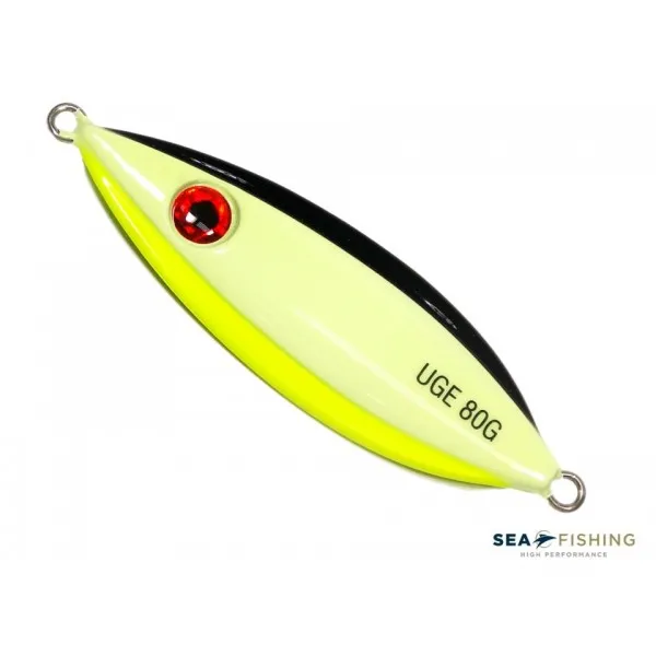 Isca artificial metal Jig Sea Fishing modelo UGE 80g cor Limao/Preto - Glow