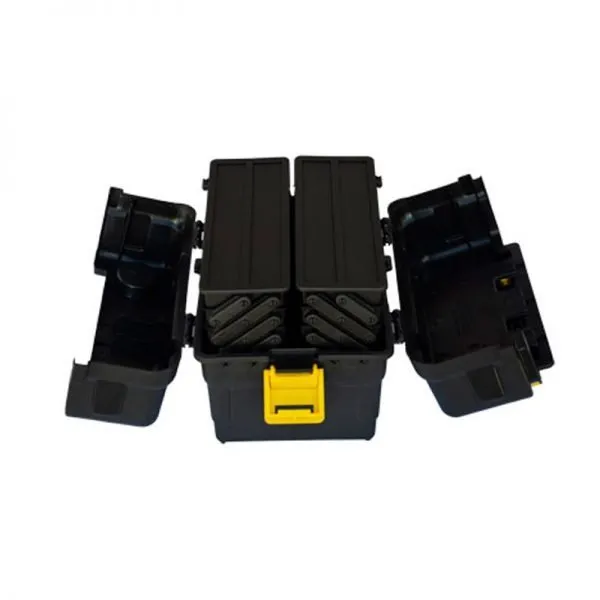 Caixa com 06 bandejas articuladas – com tampas nas bandejas superiores