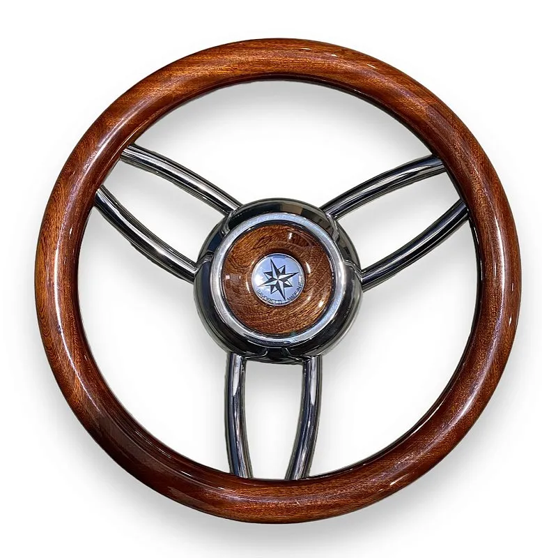Volante para embarcação esportivo em aço inox T26B-35 madeira 1169