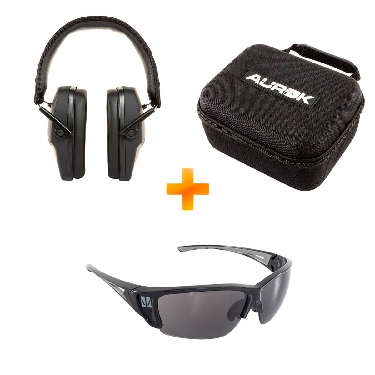 Abafador de Tiro Sport Preto Aurok + Óculos de Proteção + Case
