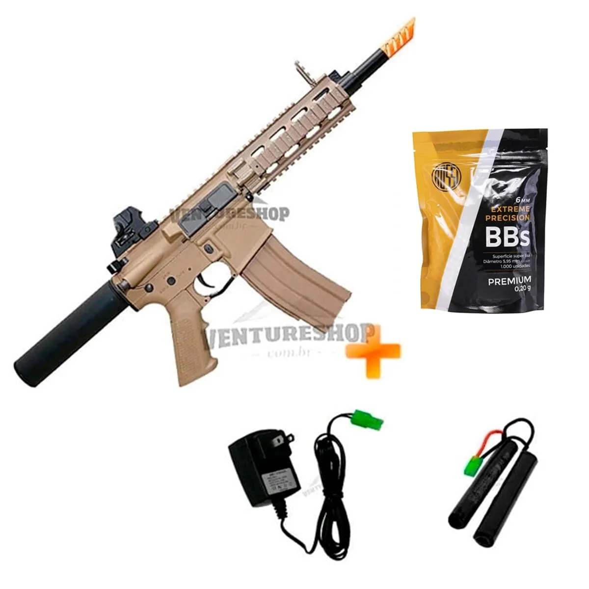 Airsoft M4 RIS com Blowback GR16 CQW Wasp DST G&G + Carregador + Bateria + BBs