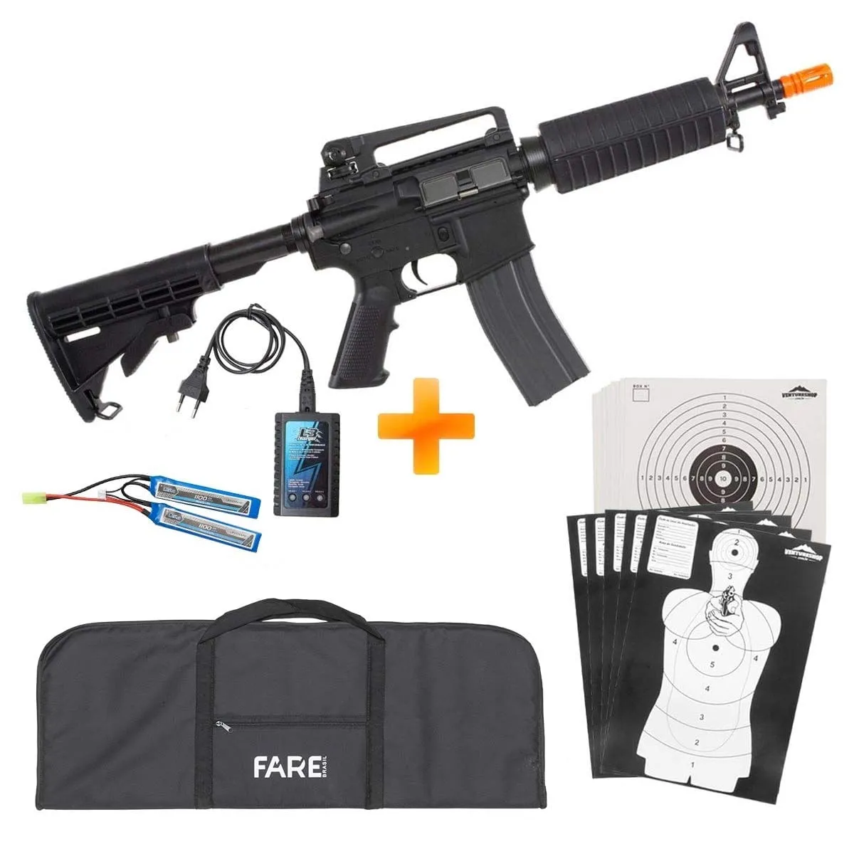 Airsoft M4A1 Rifle Carbine Light CM16 AEG - G&G + Capa + Bateria e Carregador + Alvos