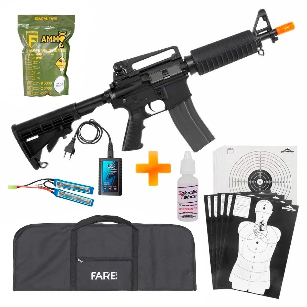 Airsoft M4A1 Rifle Carbine Light CM16 AEG - G&G + Capa + Bateria e Carregador + BB's + Alvos