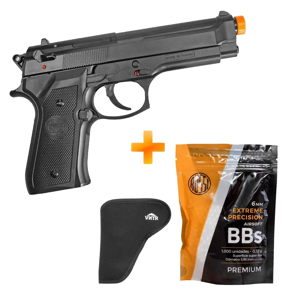 Airsoft Pistola Beretta M92 KWC Spring 6mm - Preta + Coldre + BBs