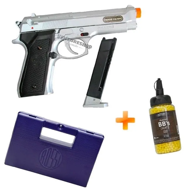 Airsoft Pistola M92 KWC Spring + Maleta Rígida + BBs