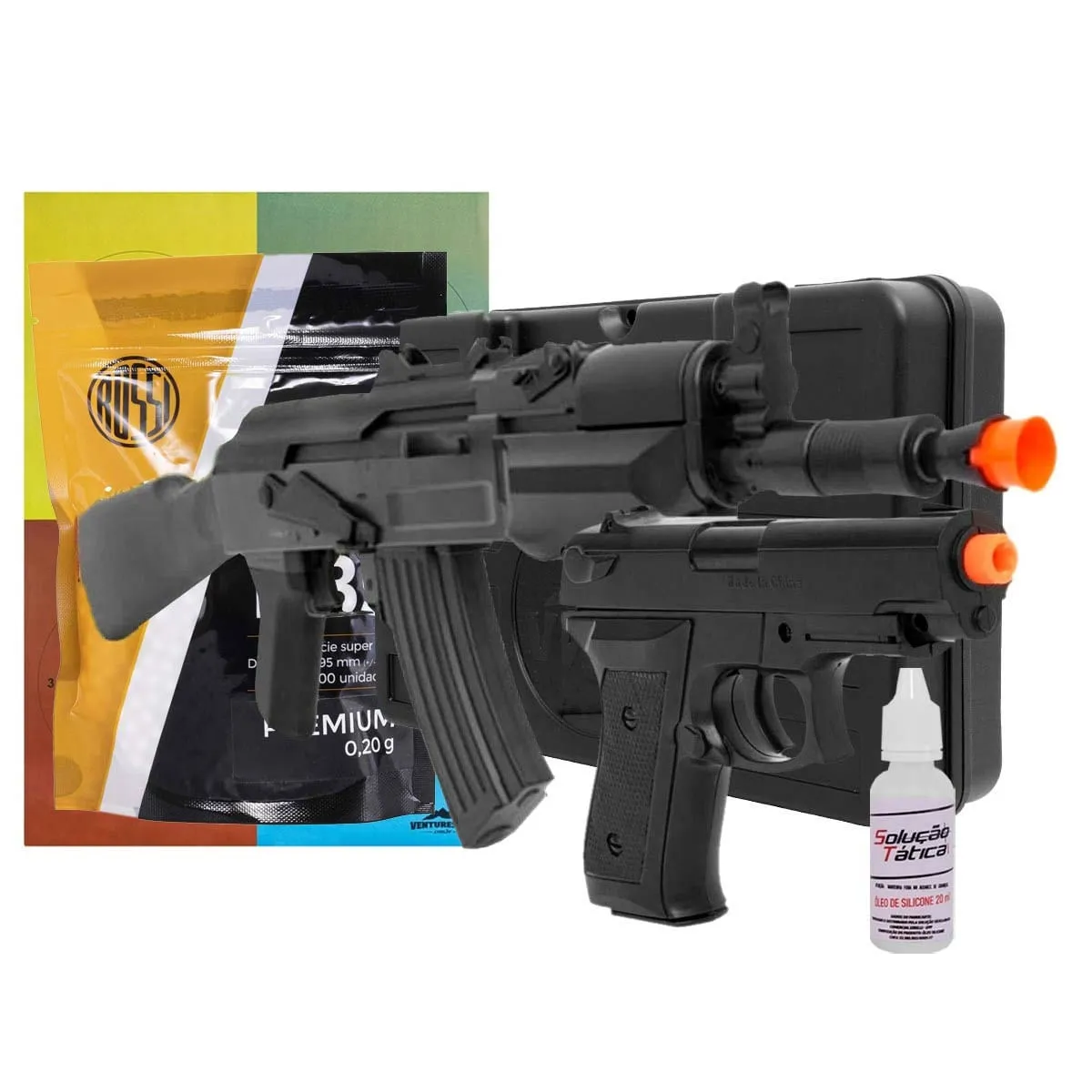 AK Spetsnaz Spring - Cybergun + Pistola P1918 Spring - Vigor + Case + Alvo + BBs + Silicone