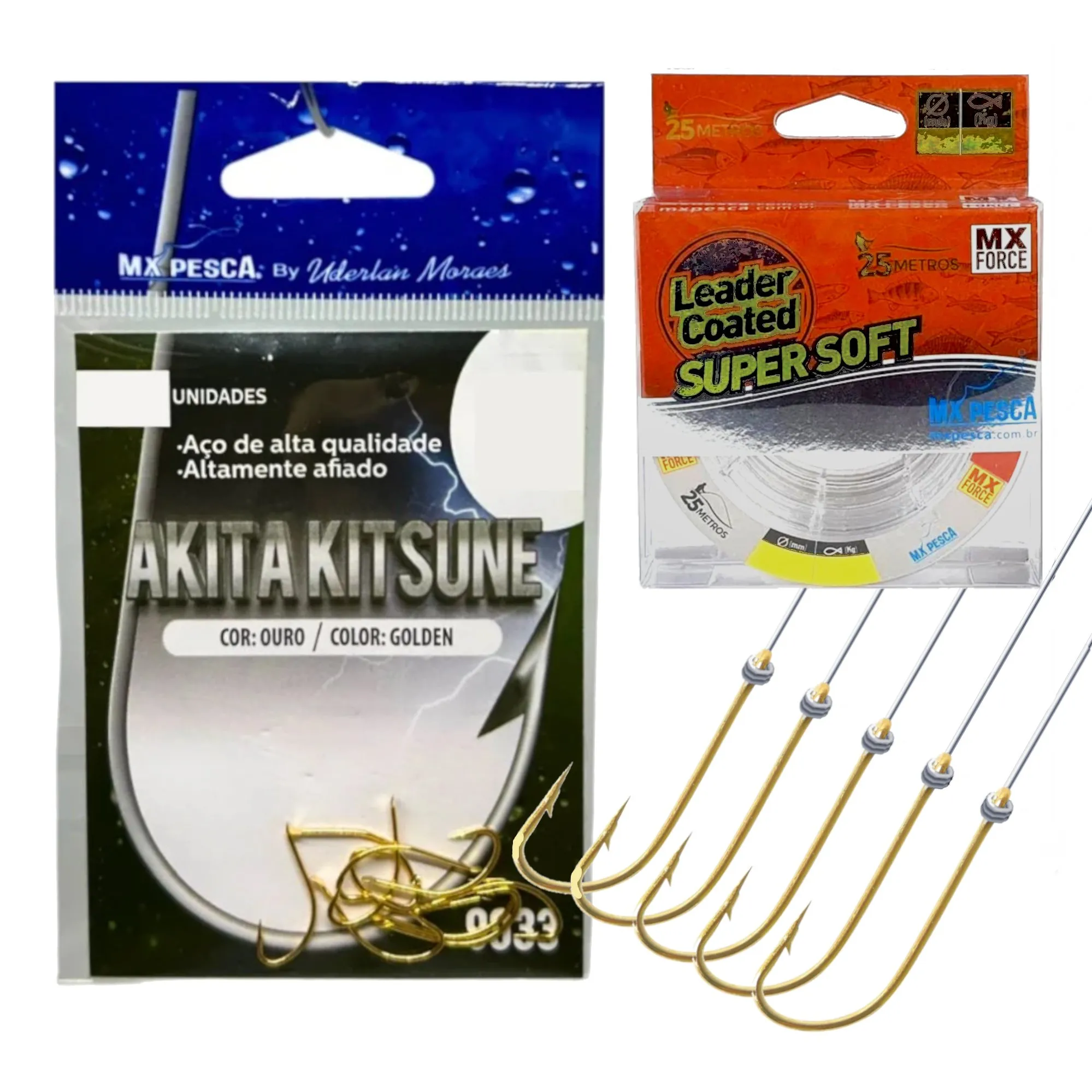 Anzol MX Uderlan Empatado com Flúor Coated Akita Kitsune Gold - MX Pesca