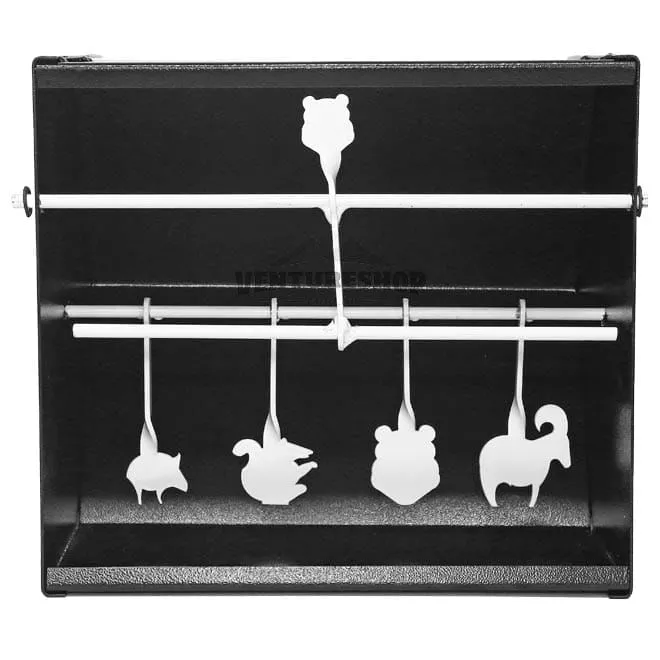Alvo com 5 Silhuetas metálicas de Bichos - Giro Rearmável