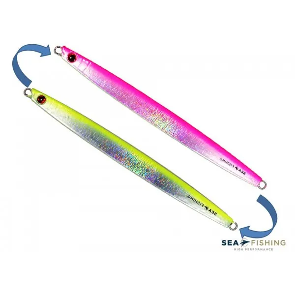 Isca artificial metal Jig Sea Fishing modelo Apuã 100g cor Rosa com Limão - Glow