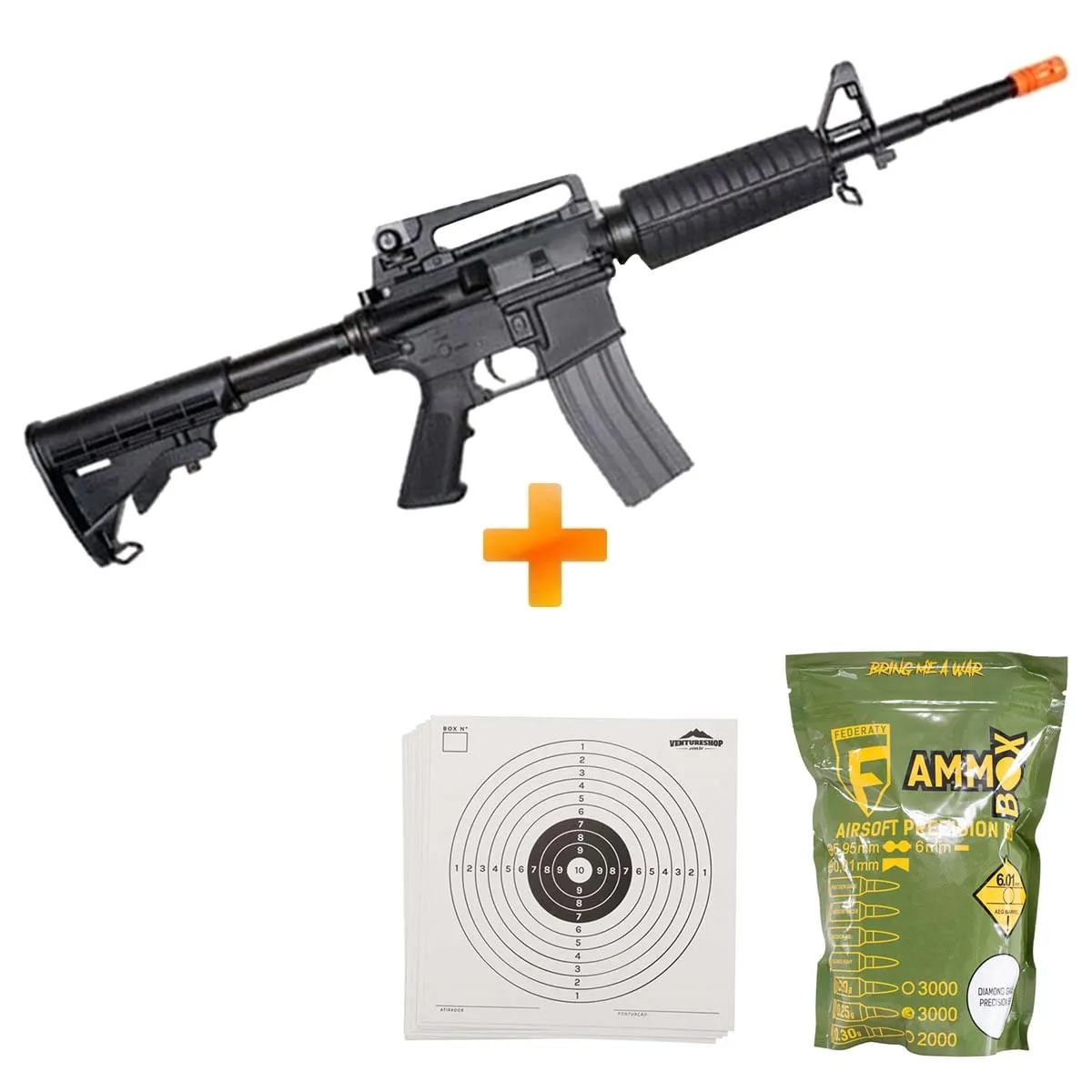 Arma de Airsoft M4A1 GR16 com Blowback + BBs + Alvos
