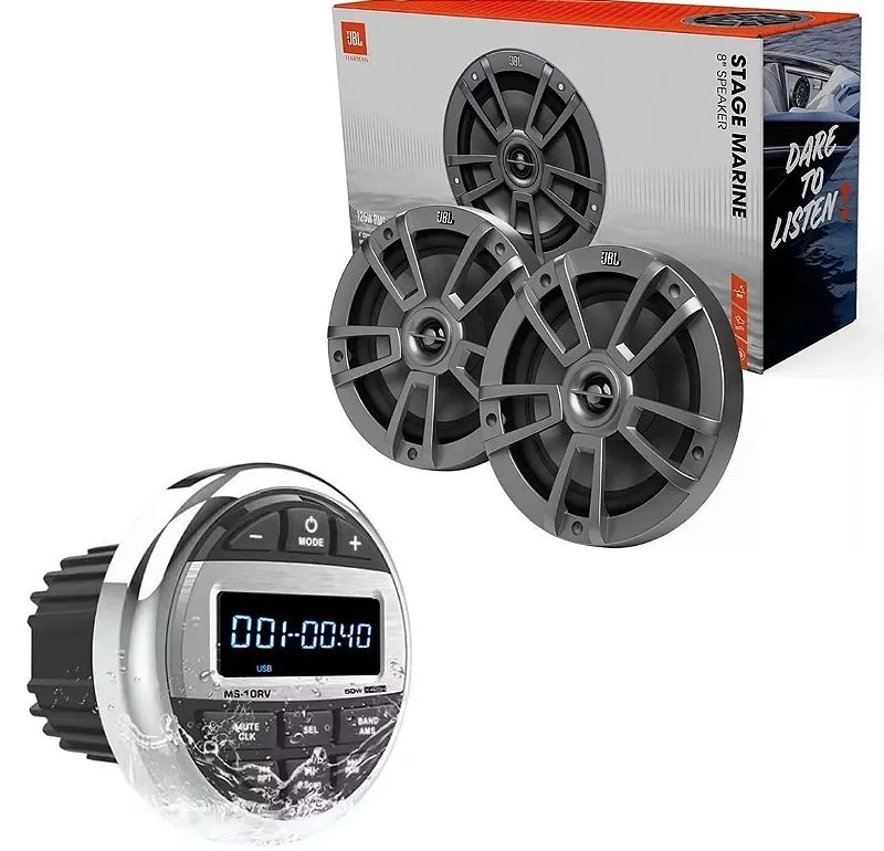 Som marinizado Multimídia à prova d água + Par de alto falantes JBL 6.0 pol