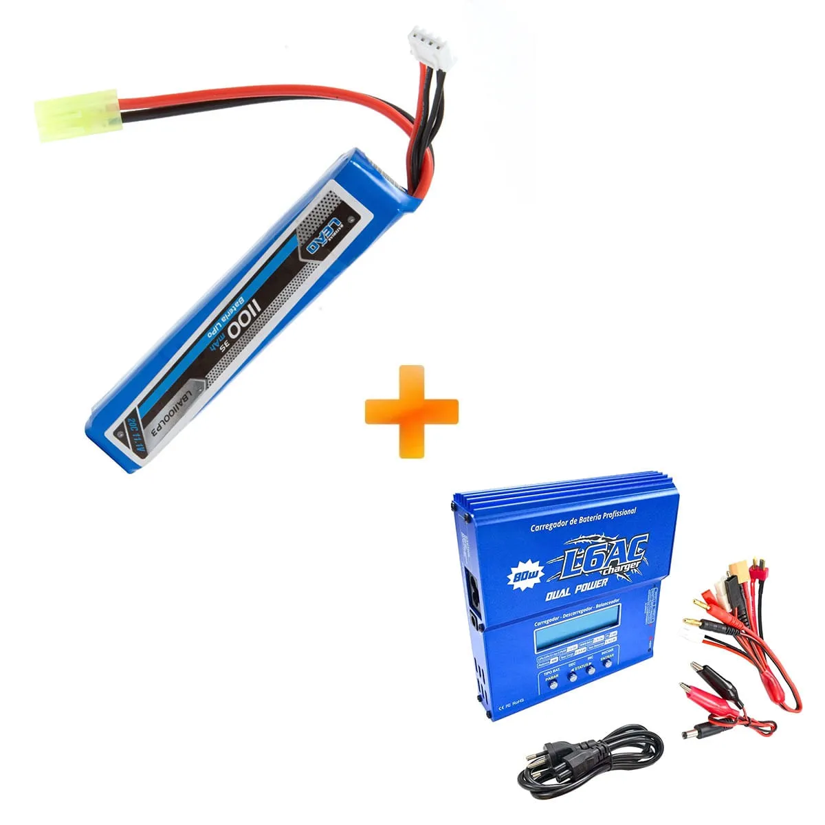 Bateria para Airsoft LiPo 11.1V - 3S (1 Pack) 20/40C 1100mAh + Carregador Lipo L6AC - Leão Modelismo