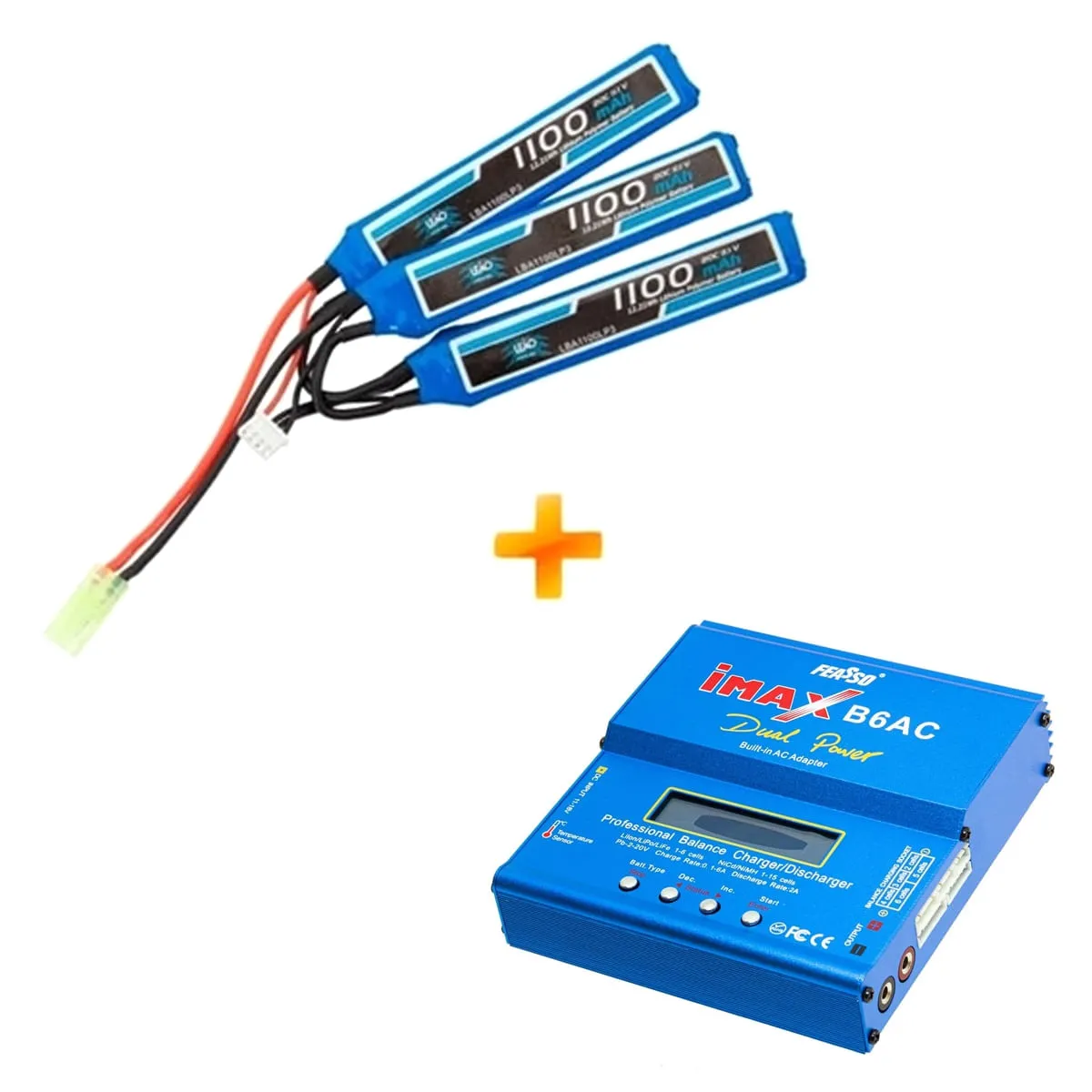 Bateria para Airsoft LiPo 11.1V - 3S (3 Pack) 20/40C 1100mAh + Carregador/Balanceador iMax B6AC