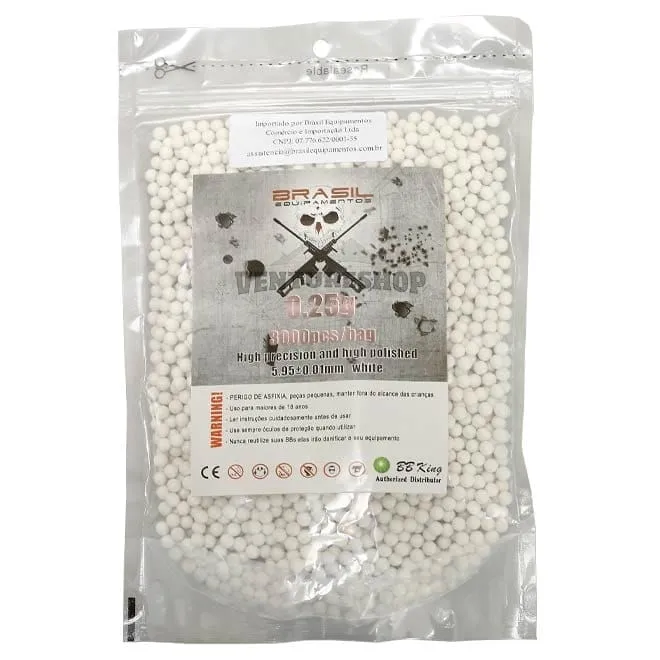 BB's Airsoft Esferas Plásticas 0.25g Brasil Equipamentos 3.000un - Branca