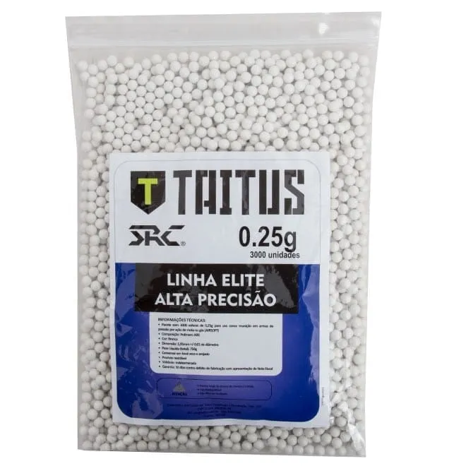 BB's/Esferas Plásticas para Airsoft Elite Alta Precisão SRC 6mm 0.25g com 3.000un - Taitus