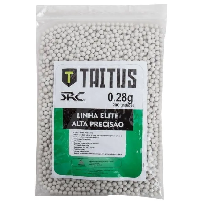 BB's/Esferas Plásticas para Airsoft Elite Alta Precisão SRC 6mm 0.28g com 2.500un - Taitus