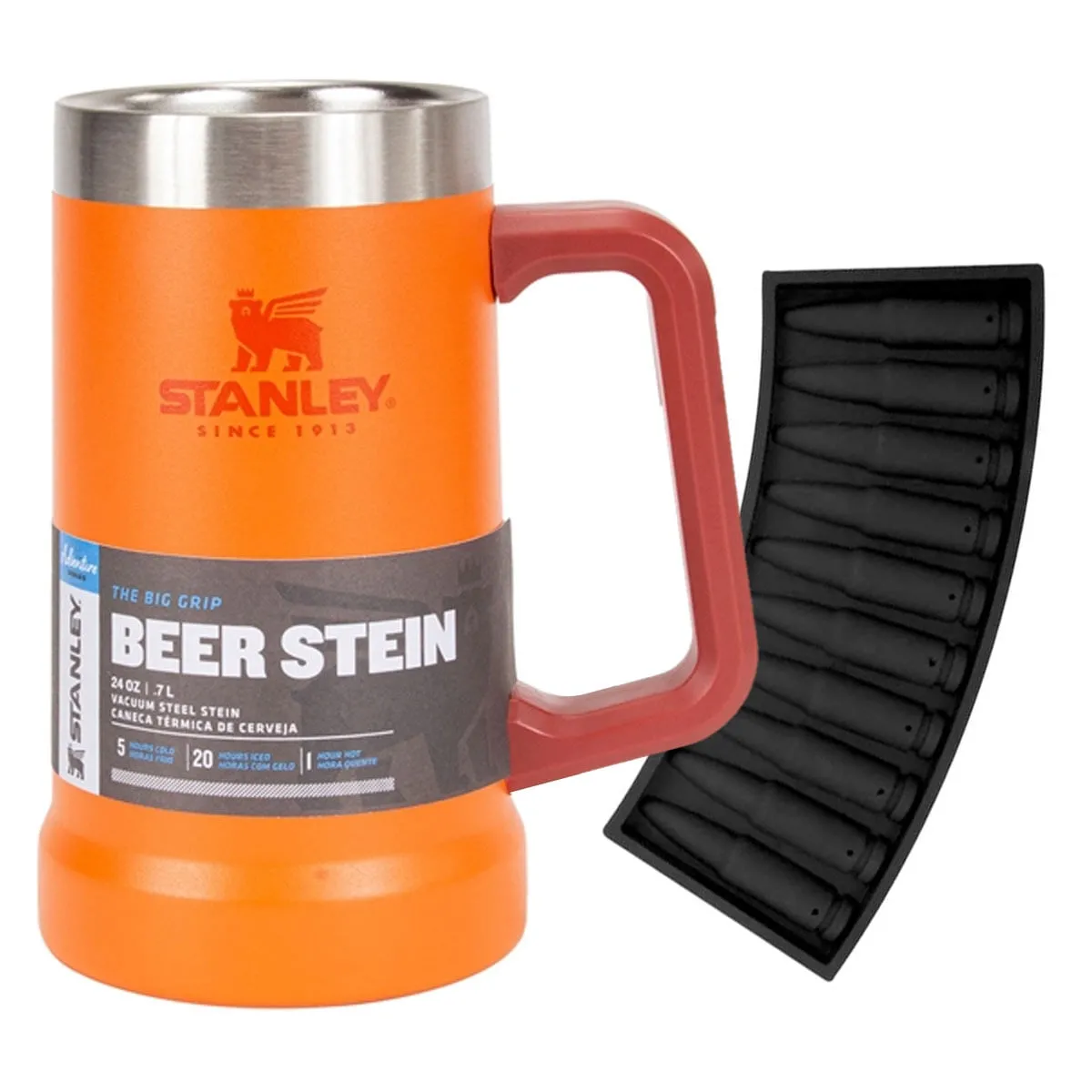 Caneca Térmica Stanley Signal Orange Beer Stein 710ml + Forma de Gelo Ak Nautika